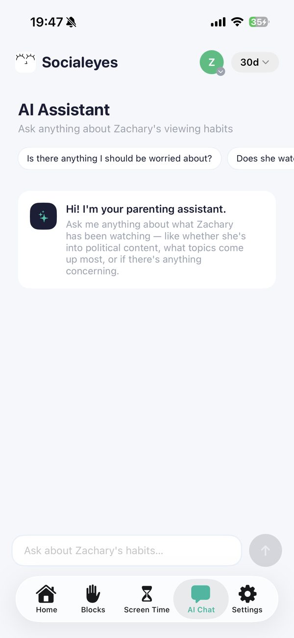 AI assistant chat screen