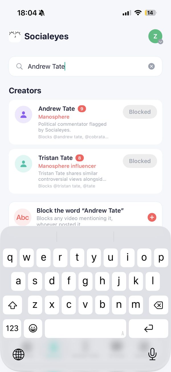 Searching a creator and blocking them